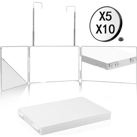 Miroir 3 volets 360° pour coupe de cheveux à domicile, avec LED rechargeable, hauteur réglable, miroir triple pliable auto-coiffure. (1/3)