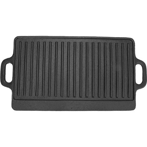 Grille double face en fonte pré-assaisonnée, poêle réversible antiadhésive pour barbecue, cuisson homogène, idéale camping et pique-nique extérieur. (1/5)