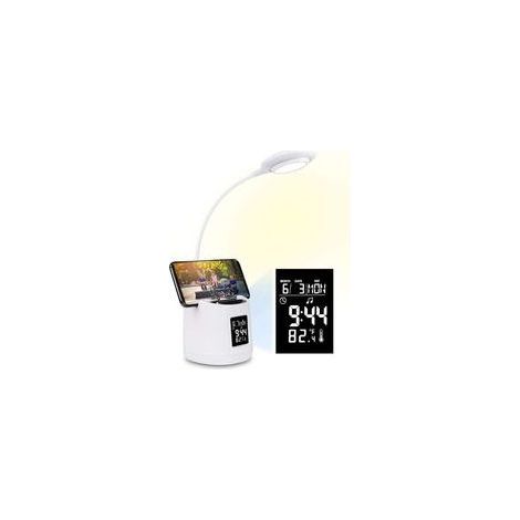 Lampe de bureau enfant ,Lampe de Bureau LED avec Horloge Réveil Température piles rechargeables Calendrier Porte Stylo pour Apprendre & Lire (1/5)