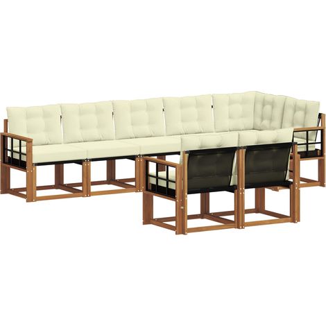 Outdoor Sofa Set with Cushion 8 pcs Natural and Cream vidaXL