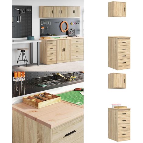vidaXL Armoires de garage 2 pcs chêne sonoma bois d'ingénierie (1/5)