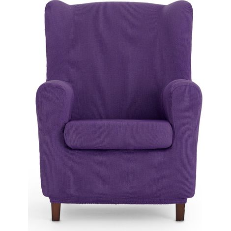 Housse de Fauteuil à Oreilles Universelle et Polyvalente - Housse de Fauteuil Violette protectrice Facile à Placer pour Le Dossier, l'assise et Les Bras (1/5)