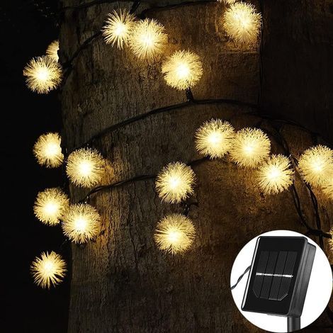 Guirnalda de luces solares para jardín, 7 m, 50 LED, impermeable, con energía solar, para exteriores, jardines, hogares, fiestas navideñas, luz blanca cálida. (1/5)