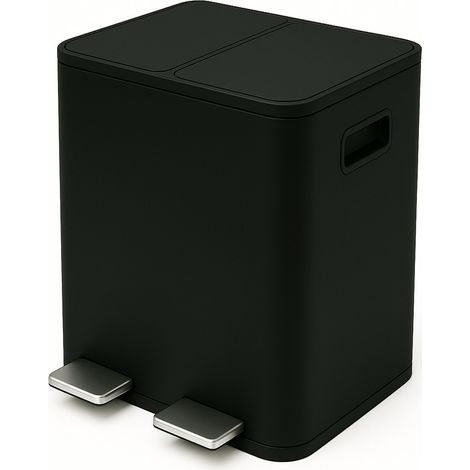 Cubo reciclaje doble pedal Acero Inoxidable y Negro Mate Cubo de Basura Doble Compartimento Para Cocina y Exterior