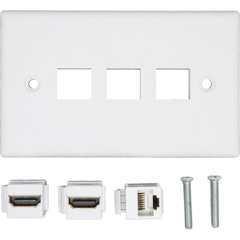 Panneau mural Ethernet multimédia haute définition 4K à 2 ports avec 1 prise modulaire Cat6, interface HDMI sans soudure, compatible avec l'installation de téléviseurs et de projecteurs haute définiti (1/5)