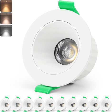 Spot Led Encastrable Anti-éblouissement, 5W COB 660LM Spots de Plafond 68mm - 80mm Découpe, 3 Températures de Couleur, IRC 95, IP44 pour Salle de Bain & Cuisine, Lot de 10 (1/5)