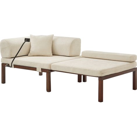 Canapé lit 1 place en velours beige, convertible et gain de place, structure en bois, pour chambre, bureau ou balcon CHICFURN (1/5)
