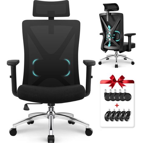 Sedia ufficio ergonomica con supporto lombare regolabile,sedia da ufficio con braccioli regolabili e base in metallo, sedia ergonomica con ruote extra silenziose incluse