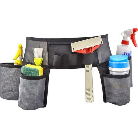 Ceinture à outils de nettoyage avec 4 poches et 3 fentes élastiques, ceinture à outils de travail en maille nylon, ceinture de jardinage pour le nettoyage de la maison