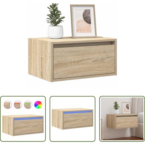 vidaXL Holz Nachttisch - Wand-Nachttisch mit LED-Leuchten Sonoma-Eiche (1/5)