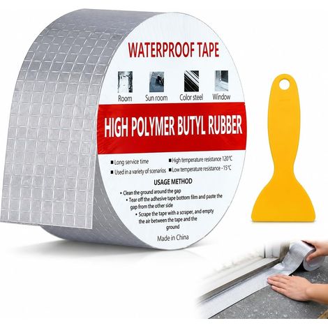 Bande d'étanchéité butyle multi-usage - Ruban imperméable de 5 cm x 4,8 m avec grattoir inclus pour réparations de camping-car et colmatage de fuites (1/5)