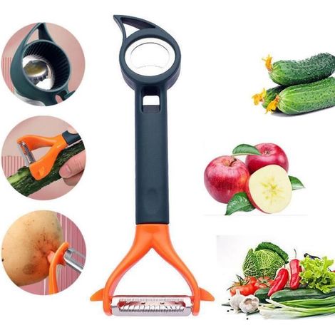 Éplucheur de Légumes - Multifonctionnel - Acier Inoxydable - Design Ergonomique - Couleur Orange (1/4)