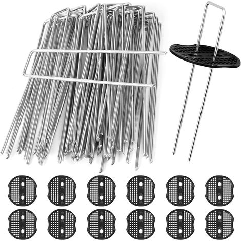 50pcs U-shaped Garden Stakes Heavy Duty Metal Stakes with 12 Stamps for Fixing Lawns, Artificial Grass, Nets and Tents. (1/5)