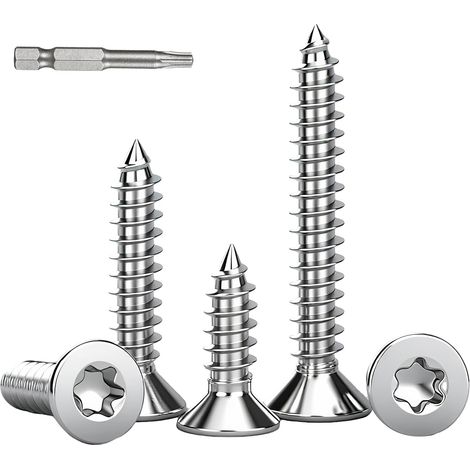 50 pièces M5x40mm Vis à Bois en Inox Tête Fraisée Torx, Vis Autoforeuse Acier Inoxydable A2 V2A Filetage Total pour Panneaux Agglomérés Terrasses, avec Embout de Tournevis (1/5)