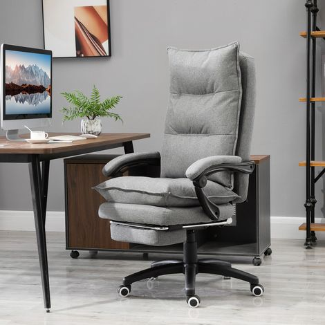 Vinsetto Fauteuil de bureau massant ergonomique. chaise de bureau avec dossier inclinable. hauteur réglable. repose-pied intégré. télécommande filaire. pivotant 360°. toile de lin gris