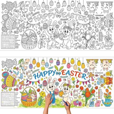 Nappe de table de Pâques à colorier pour enfants, géante 76x183 cm, avec motifs de Pâques