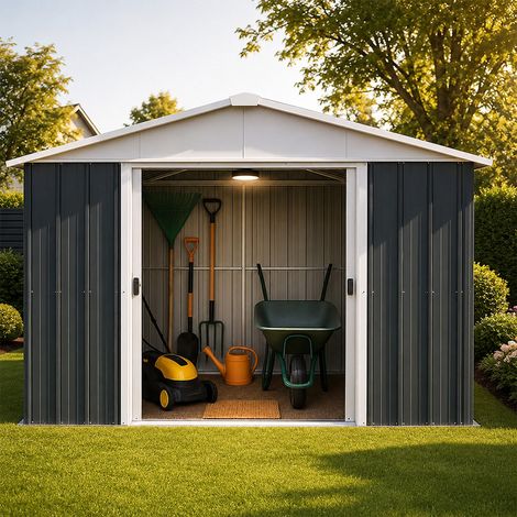 Abri de jardin métal anthracite Yardmaster 6,44m² + kit d'ancrage + lampe magnétique (1/5)