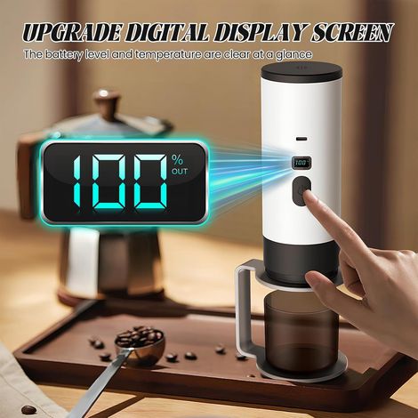 Tragbare Kaffeemaschine 72 W (12 V, USB-aufladbar), tragbare Kaffeemaschine, Kapselkaffeemaschine und Kaffeepulvermaschine mit 90-ml-Espressotank (1/4)