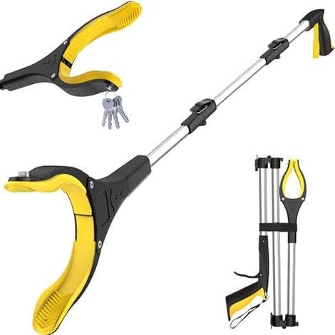 Ramasse-litière pliable de 109 cm, outil ramassage des déchets léger, poignée magnétique puissante, pince à main pour adultes, handicapés et personnes âgées (jaune/argent) Jaune-argenté 43 inch (1/2)