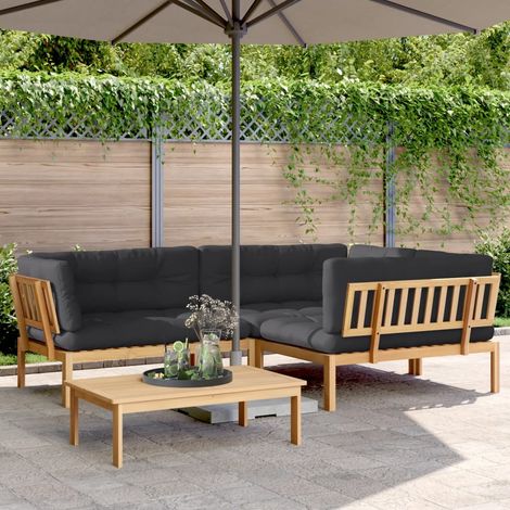 4-tlg. Garten-Sofagarnitur aus Paletten mit Kissen Akazienholz (1/5)