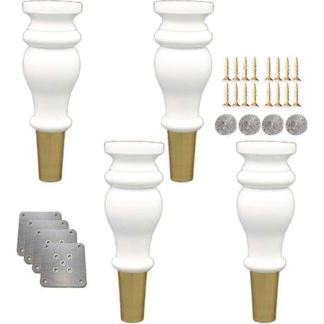 Quatre pieds de canapé en forme de gourde, pieds de meubles en bois massif, embouts en laiton, adaptés aux meubles TV, bureaux, meubles de cuisine, etc. Remplaçables (couleur noyer, 15 cm/5,9 pouces)  (1/5)