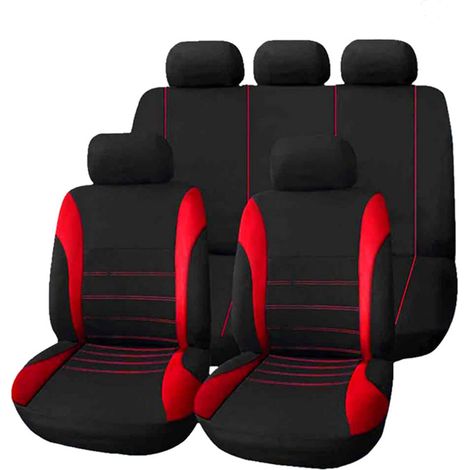 Car Seat Covers, 9-Piece Front and Rear Seat Cover Set, Vehicle Protective Cushion, Car Headrest Cover, Red (1/5)