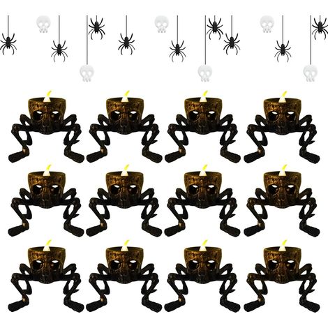 12 bougies de pied en forme de crâne - Fonctionnent sur piles - Bougies bâtonnet sans flamme (1/5)