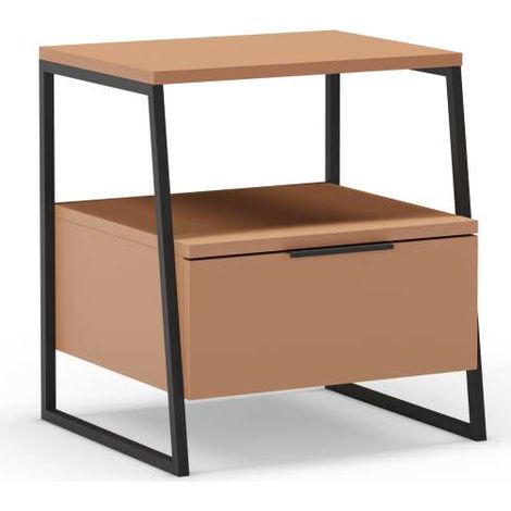 Mesita de noche para dormitorio Mery 1 cajón acabado terracota/negro, 45cm(ancho) 50cm(alto) 40cm (fondo) (1/5)