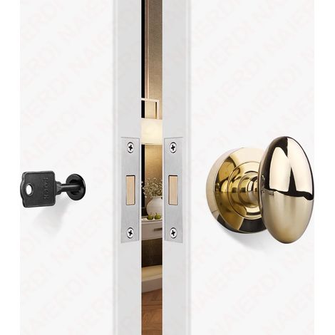 (Ovale doré avec clé) Ensemble de poignée de porte à verrouillage invisible en alliage de zinc noir avec serrure mécanique sans clé, poignée de porte coulissante invisible. (1/5)