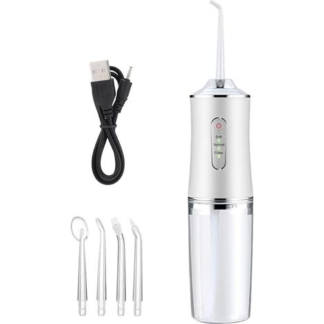 Hydropulseur dentaire sans fil pour le nettoyage des dents - 3 modes de pression - 4 jets - Étanchéité IPX7 - 220 ml (1/5)