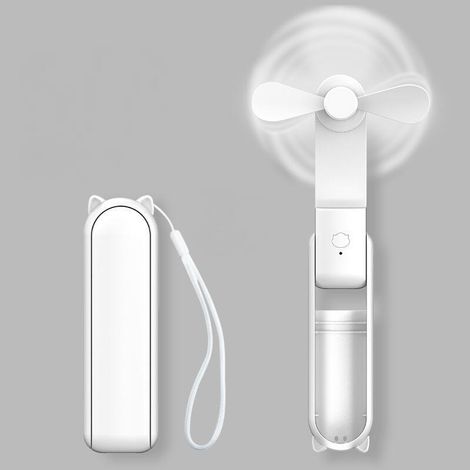 Ventilador plegable portátil, 3 velocidades de viento, batería de 1200 mAh, nivel de ruido inferior a 36 dB(A), paquete de 2 unidades, color blanco. (1/5)