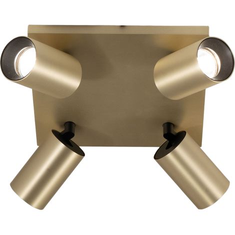 Plafonnier Flores 24X24Cm En Aluminium Laiton Satiné, 4 Ampoules Gu10 10W, Structure Moulée Sous Pression, Ip20, Classe 1 - Design Moderne Et Compact (1/3)