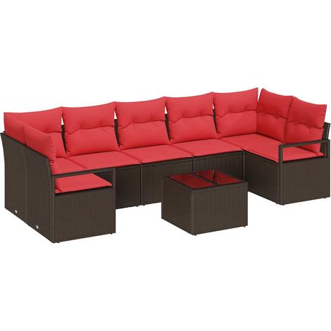 Sofa Set 8 pcs Brown and Red Poly Rattan vidaXL (1/4)