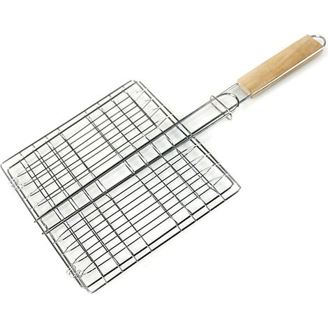 Panier De Cuisson Barbecue Grille Pliable Poignée En Bois Pour Viande Légumes Poisson Extérieur Jardin 1 Pièce (1/5)
