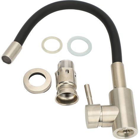 Flexible Edelstahl-Küchenarmatur G1/2 mit flexiblem Gummiauslauf und Einhebelmischer für Küchen-, Waschküchen- und Badezimmerwaschbecken. (1/5)