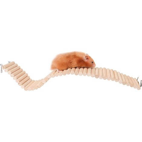 1 échelle en bois, pont suspendu pour hamster, jouet d'exploration et d'exercice, adaptable en forme droite ou courbe, pour petits rongeurs (1/5)