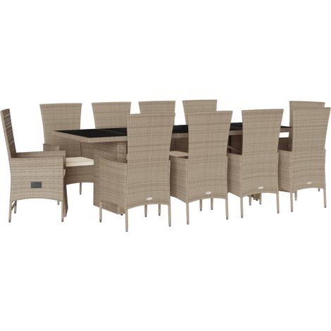 Maison Exclusive - Set da Pranzo da Giardino 11 pz con Cuscini Beige in Polyrattan (1/5)