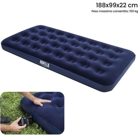 TRADE SHOP - Materasso Gonfiabile Singolo Airbed Blu Floccato Plus 188x99x22cm Campeggi 67001 - (1/5)