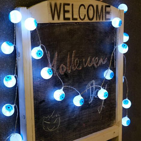 Guirlande lumineuse « Yeux de fantôme » - 3 m, 20 LED blanches, à piles, idéale pour Halloween, les fêtes à thème horreur et la décoration hivernale (1/4)
