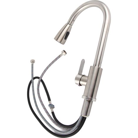 Robinet de cuisine mélangeur eau chaude/eau froide avec douchette extractible en acier inoxydable 304 (1/5)