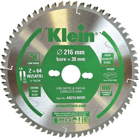 Lama Circolare Professionale a Spessore Sottile D=160, B/c=1,8/1,3, Z (Nr. denti)=48, d (riduzione)=20 (16),  (Angolo di taglio)=-5B0, Fori trasc.=2/6/32 AR160.04820 KLEIN (1/5)