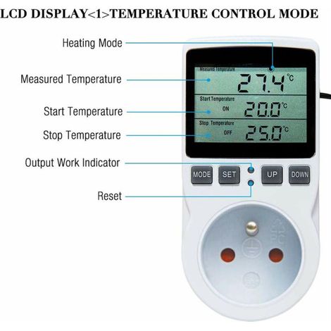 Regulateur Température Numérique, Prise Thermostat Chauffage Refroidissement Regulateur De Temperature Lcd, 230v Pour Régulateur Température Ferme à Effet Serre/Thermostat Terrarium (1/3)