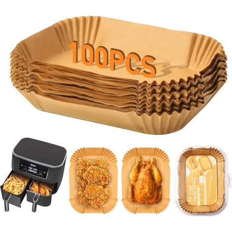 100 pcs, Papier Sulfurisé Air Fryer Accessoires pour Double Stack 22x14cm Rectangulair Paper Liners Friteuse Sans Huile Accessoires (1/4)