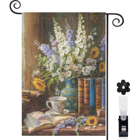 Drapeau de jardin Bienvenue en toile double face 45 x 30 cm vertical entrée et porche (1/5)