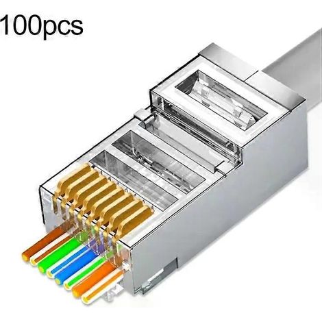 Connecteurs RJ45 Cat6e - 100 pièces - Fiche modulaire blindée traversante (1/5)