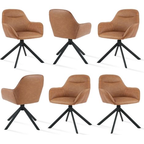 Goeurvant Silla giratoria a 360° con asiento mullido, respaldo curvado elegante y reposabrazos ergonómicos, confort elegante para cualquier habitación - Juego de 6 - Marrón