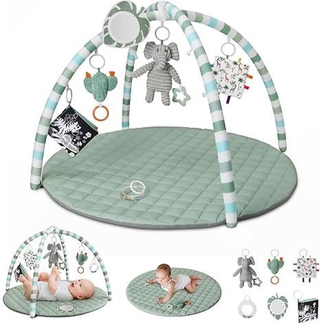 Tapis éveil bébé avec jouets détachables, aire activité sensorielle multifonction, tapis éducatif développement moteur et coordination nourrisson (1/5)