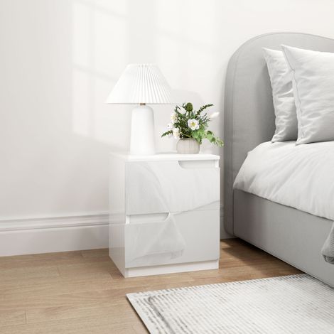Caisse de chevet Table de chevet avec 2 tiroirs,table de chevet pour salon,chambre,40 x 40 x 48 cm,blanc brillant