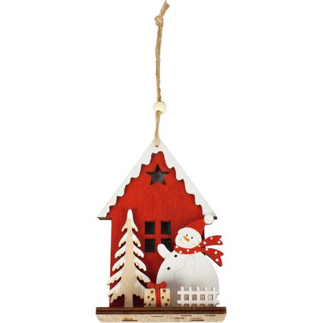 TrendLine Weihnachtsanhänger Holz Weihnachtshaus mit Schneemann 40 x 21 x 39 cm mehrfarbig Hängedekoration