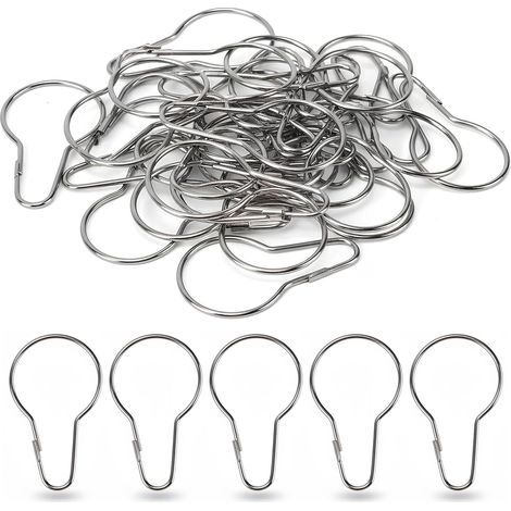60 Crochets de Rideau de Douche Acier Inoxydable, Anneaux de Douche Forme Gourde, Résistant Rouille avec Fermoir Sécurisé, Anneaux pour Tringle à Rideaux pour Salle Bain Chambre Coucher Placard (1/5)